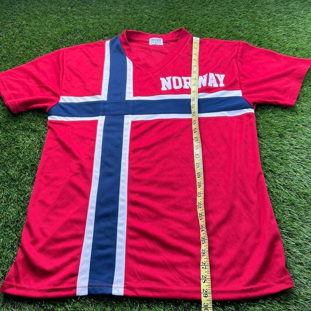 Vintage Norway Flag Soccer Jersey XL Red V Neck Football Futbol Shirt Y2K Mesh - Picture 6 of 8